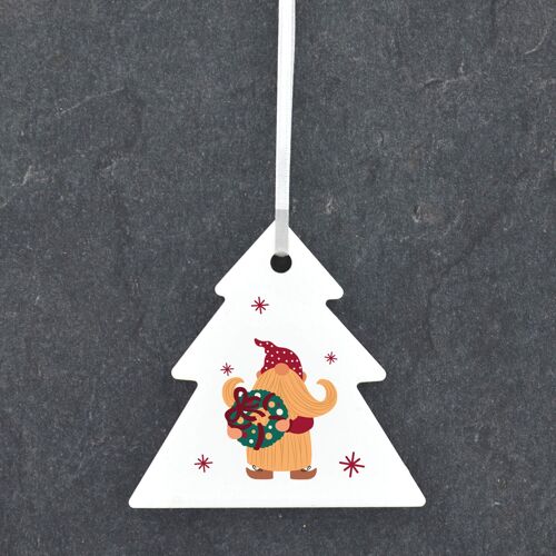 P6810 - Gonk Gnome Wreathe Festive Ceramic Tree Bauble Ornament Christmas Decor