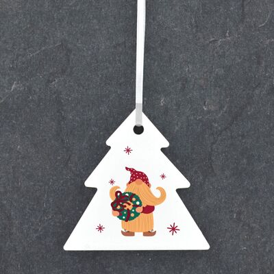 P6810 – Gonk Gnome Kranz festliche Keramik Baumkugel Ornament Weihnachtsdekoration