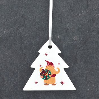 P6810 - Gonk Gnome Wreathe Festive Céramique Arbre Boule Ornement Décoration de Noël 1