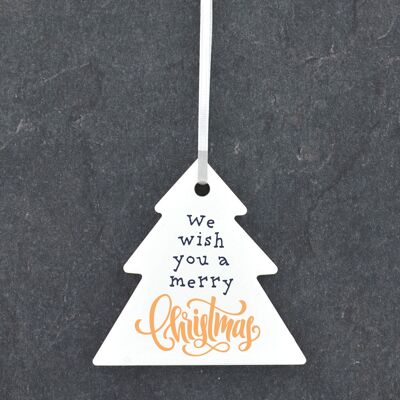 P6815 - Wish You Merry Christmas Festive Ceramic Tree Bauble Ornament Christmas Decor