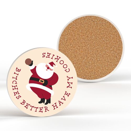 P6816 - Better Have My Cookies Santa Festive Ceramic Coaster Christmas Decor