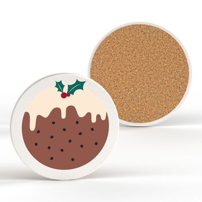 P6818 - Posavasos Festivo De Cerámica Con Pudín De Navidad Decoración Navideña