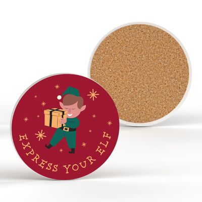 P6821 - Express Your Elf Festive Ceramic Coaster Christmas Decor