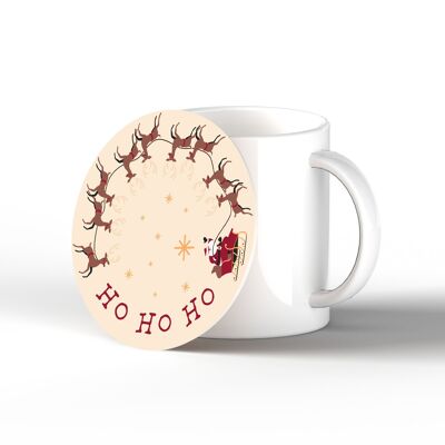 P6823 - Ho Ho Ho Santa Sleigh Festive Ceramic Coaster Christmas Decor
