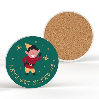 P6827 - Let's Get Elfed Up Festive Ceramic Coaster Christmas Decor
