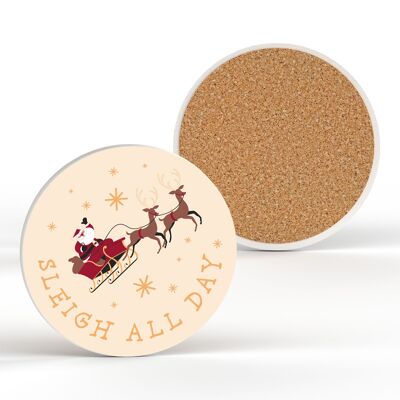 P6829 - Sleigh All Day Santa Festive Céramique Coaster Décor de Noël