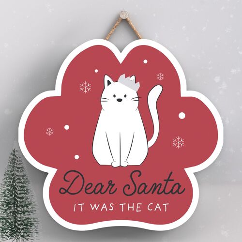 P6833 - DEAR SANTA THE CAT PET THEMED CHRISTMAS DECORATIONS PAWPRINT WOODEN PLAQUE