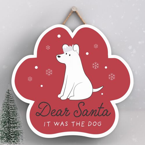 P6834 - DEAR SANTA THE DOG PET THEMED CHRISTMAS DECORATIONS PAWPRINT WOODEN PLAQUE