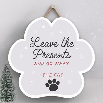 P6835 - LEAVE CADEAUX DÉCORATIONS DE NOËL SUR LE THÈME DES ANIMAUX DE COMPAGNIE DE CHAT PLAQUE EN BOIS AVEC EMPREINTE DE PATTE 1