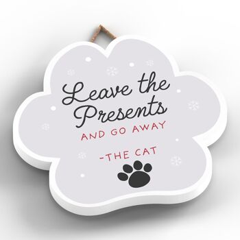 P6835 - LEAVE CADEAUX DÉCORATIONS DE NOËL SUR LE THÈME DES ANIMAUX DE COMPAGNIE DE CHAT PLAQUE EN BOIS AVEC EMPREINTE DE PATTE 2