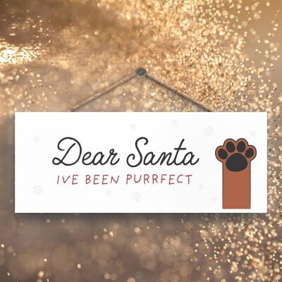 P6842 - DEAR SANTA PURRFECT CAT PET THEMED CHRISTMAS DECORATIONS WOODEN PLAQUE