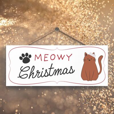 P6844 - MEOWY CHRISTMAS CAT PET THEMED CHRISTMAS DECORATIONS WOODEN PLAQUE