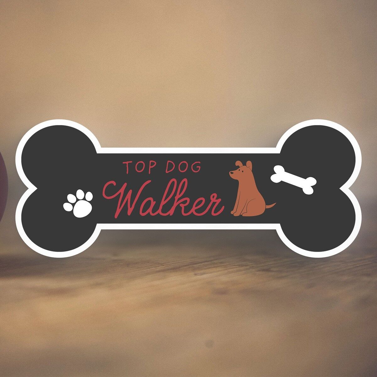 P6850 - TOP DOG WALKER CANE A TEMA ANIMALE DOMESTICO DECORAZIONE IN LEGNO OSSO BLOCCO IN PIEDI PLACCA