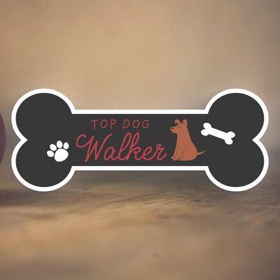 P6850 - TOP DOG WALKER DOG PET THEMED HOME DECOR WOODEN BONE STANDING BLOCK PLAQUE