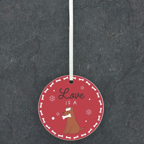 P6852 - LOVE IS A DOG PET THEMED CHRISTMAS DECORATIONS CERAMIC BAUBLE ORNAMENT