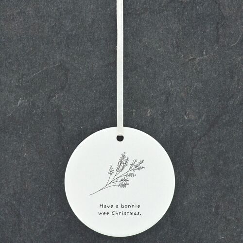 P6867 - Bonnie Wee Christmas Sprig Line Drawing Illustration Ceramic Christmas Bauble Ornament