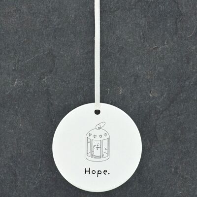 P6868 - Hope Candle Lantern Line Drawing Illustration Ceramic Christmas Bauble Ornament