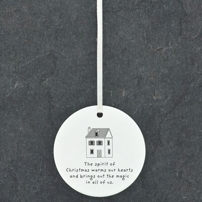 P6872 - Spirit Of Christmas House Line Drawing Illustration Ceramic Christmas Bauble Ornament