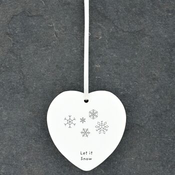 P6880 - Let It Snow Flocon De Neige Dessin Au Trait Illustration Ornement De Boule De Noël En Céramique 1