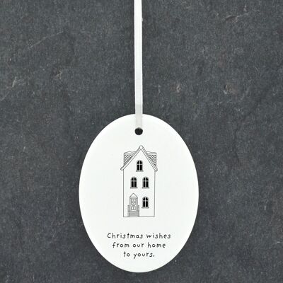 P6884 - Christmas Wishes Hosue Line Drawing Illustration Ceramic Christmas Bauble Ornament