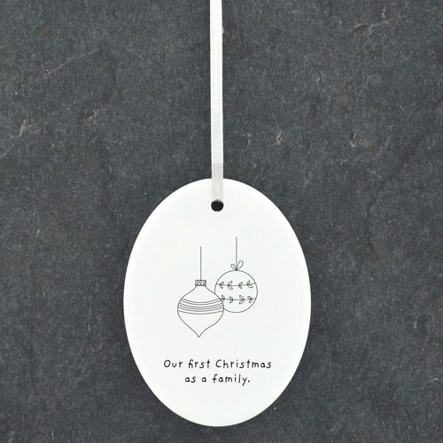 P6889 - 1st Family Christmas Line Drawing Illustration Ceramic Christmas Bauble Ornament