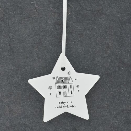 P6892 - Baby Cold Outside House Line Drawing Illustration Ceramic Christmas Bauble Ornament