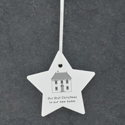 P6895 - 1st Christmas New Home Line Drawing Illustration Ceramic Christmas Bauble Ornament