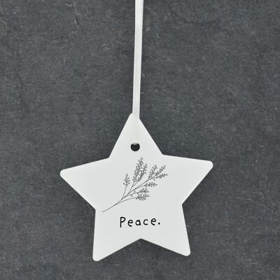 P6896 - Peace Sprig Line Drawing Illustration Ceramic Christmas Bauble Ornament