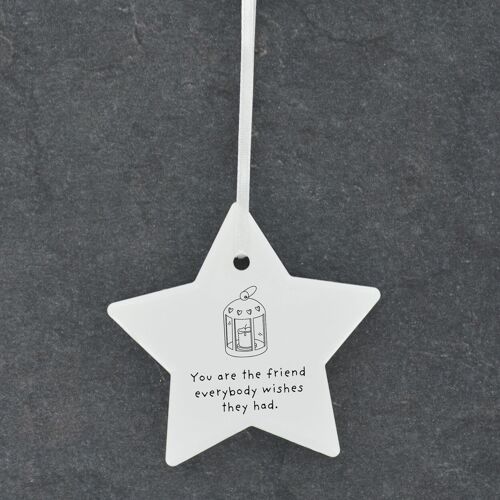 P6898 - Friend Wishes Candle Line Drawing Illustration Ceramic Christmas Bauble Ornament