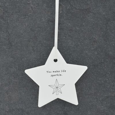 P6899 - Life Sparkle Star Line Drawing Illustration Ceramic Christmas Bauble Ornament
