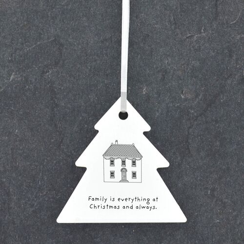 P6903 - Family Everything House Line Drawing Illustration Ceramic Christmas Bauble Ornament