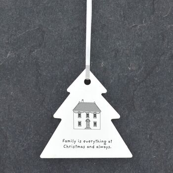 P6903 - Famille Tout Maison Dessin Au Trait Illustration Ornement De Boule De Noël En Céramique 1