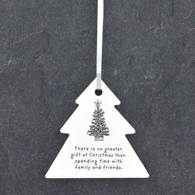 P6904 - Family & Friends Tree Line Drawing Illustration Ceramic Christmas Bauble Ornament
