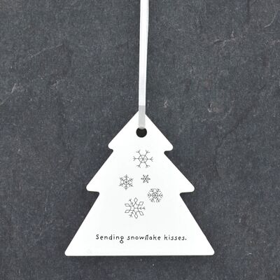 P6906 - Snowflake Kisses Line Drawing Illustration Ceramic Christmas Bauble Ornament