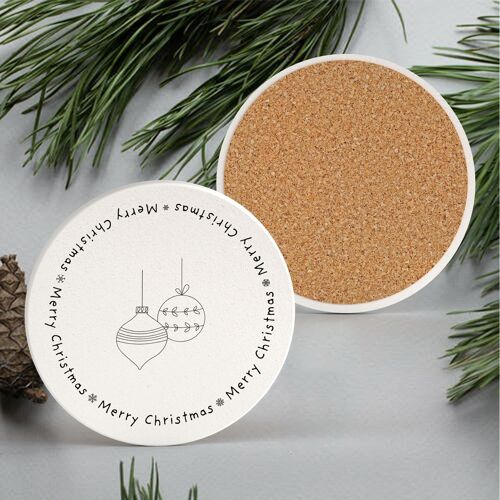 P6908 - Merry Christmas Baubles Festive Line Drawing Illustration Ceramic Christmas Coaster