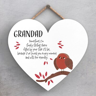P6918 - Grandad Right By You Side Robin Themed Heart Shaped Sentimental Remembrance Plaque