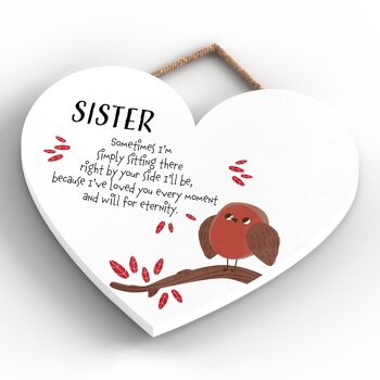 P6921 - Sister Right By You Side Robin - Plaque commémorative sentimentale en forme de cœur sur le thème de Robin 4