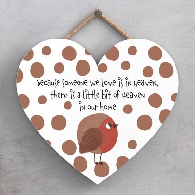 P6924 - Someone We Love Heaven Polka Dot Robin Themed Heart Shaped Sentimental Remembrance Plaque