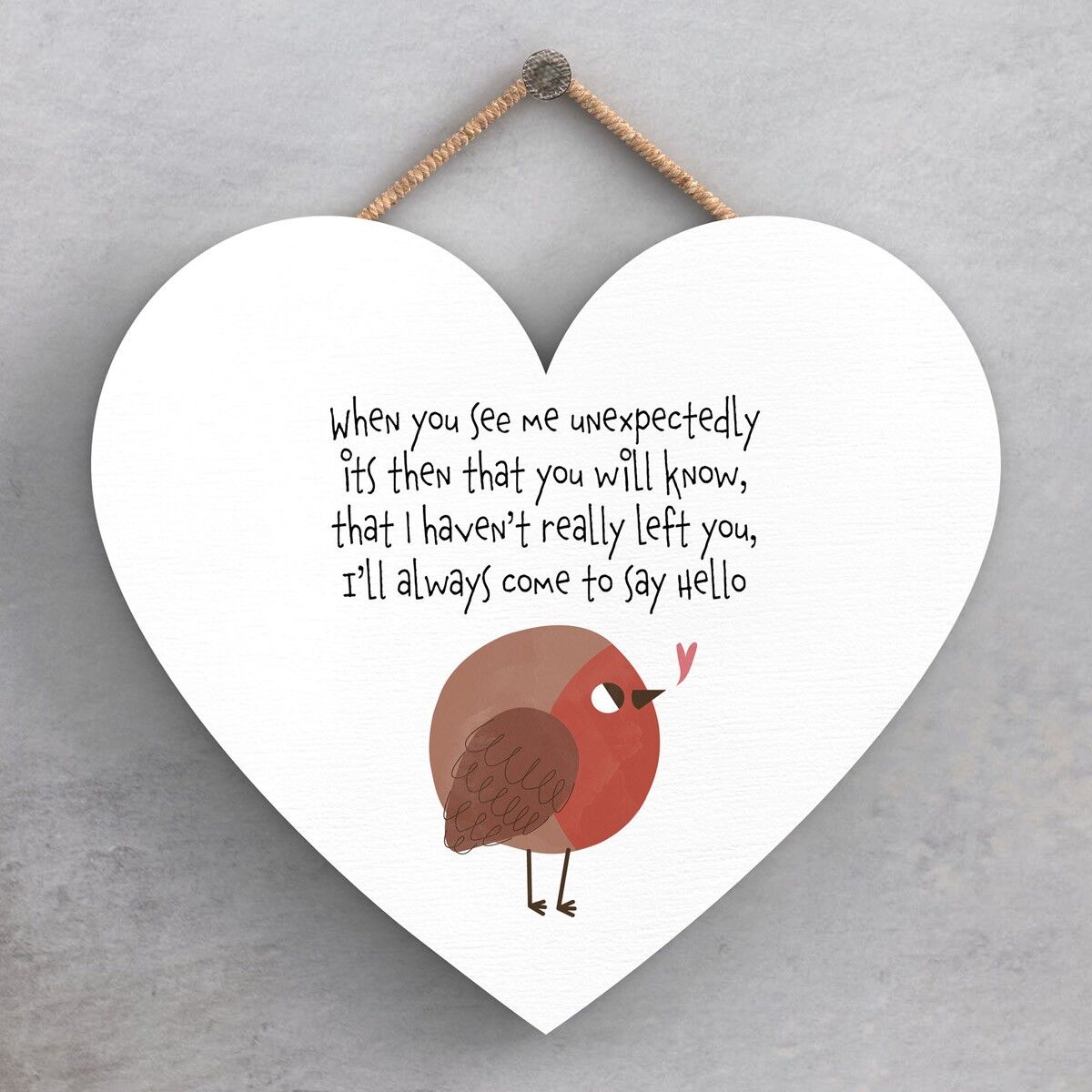 P6925 – Kommen Sie, um Hallo zu sagen, Robin-Thema, herzförmige Sentimental-Erinnerungsplakette