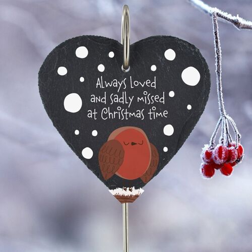 P6926 - Missed At Christmas Robin Themed Heart Shaped Sentimental Remembrance Grave Marker Plaque