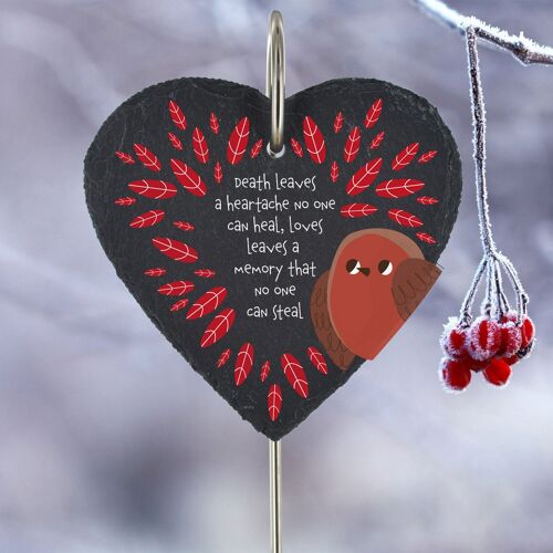 P6927 - Death Leaves A Heartache Robin Themed Heart Shaped Sentimental Remembrance Grave Marker Plaque