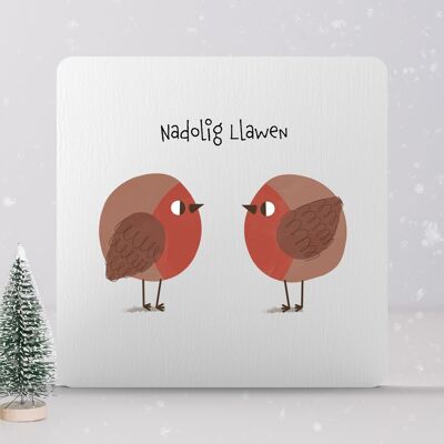 P6930 - Nadolig Llawen Robin Themed Square Shaped Sentimental Remembrance Block