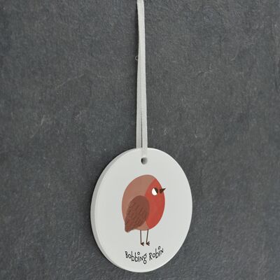 P6935 - Bobbing Robin Themed Circle Shaped Sentimental Remembrance Ornament