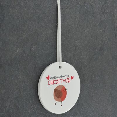 P6941 – Home For Christmas Robin Themed Heart Shaped Sentimental Remembrance Ornament