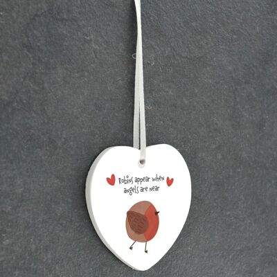 P6942 - Robins Appear Robin Themed Heart Shaped Sentimental Remembrance Ornament