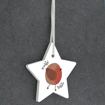 P6948 - Ornamento di ricordo sentimentale a forma di stella a tema Rockin Robin