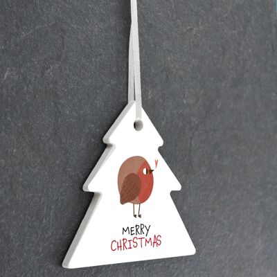 P6949 - Merry Christmas Robin Themed Tree Shaped Sentimental Remembrance Ornament