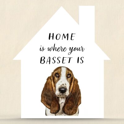 P6986 – Bassett Hound Gruff Pawtraits Hundefotografie bedrucktes Holzhaus mit Hundemotiv als Heimdekoration