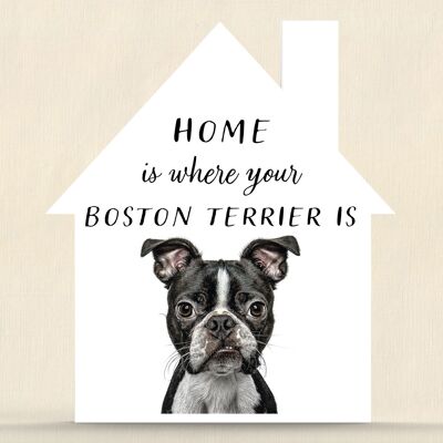 P6987 – Boston Terrier Gruff Pawtraits Hundefotografie bedrucktes Holzhaus mit Hundemotiv als Heimdekoration
