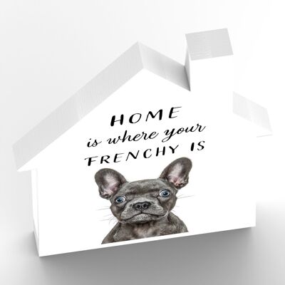 P6995 – Frenchy Gruff Pawtraits Hundefotografie bedrucktes Holzhaus mit Hundemotiv als Heimdekoration